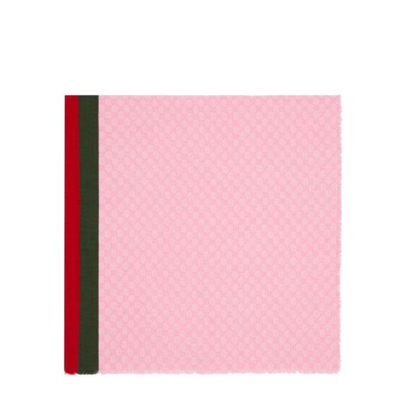 NWT GUCCI PINK WOOL GG SCARF WITH GREEN & RED WEB 55in x 55in IN BOX - Picture 4 of 16